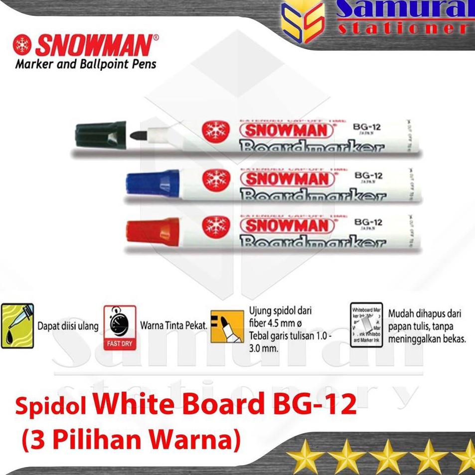 

Di⚡kon !! Spidol White Board Snowman BG-12 Pcs / BG12 Papan Whiteboard Besar Hitam