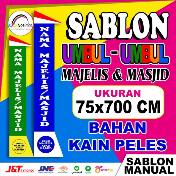 Sablon Umbul Umbul Majelis Ta'Lim Musholla Masjid Uk. 75X700 Cm Tantinseller