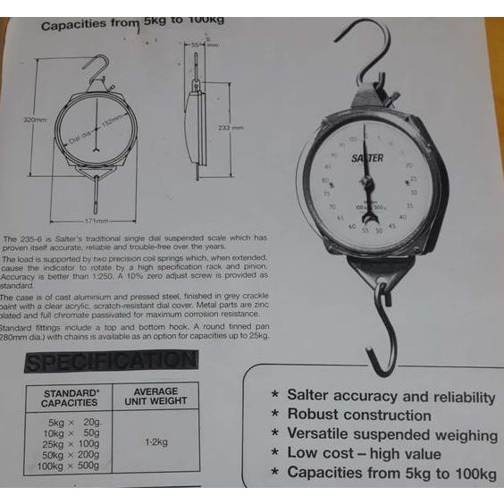 Timbangan Gantung Salter Jarum 100Kg