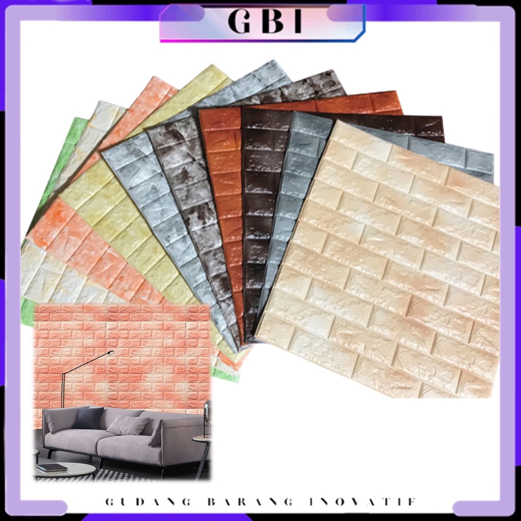 GBI Wallpaper Dinding Foam 3D Motif Batu Bata Corak Ukuran 76 x 70 CM Waterproof Brick Sticker Wallp
