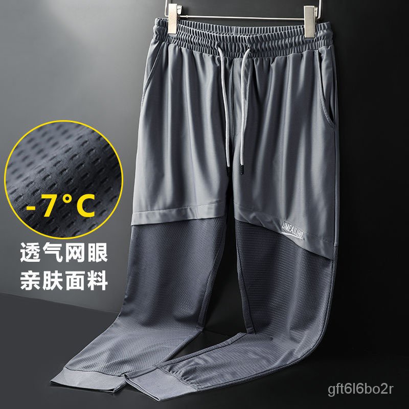 Summer Ultra-Thin Ice Silk Mesh Casual Pants Men's Cropped Quick-Drying Air Conditioning Harem Hong 