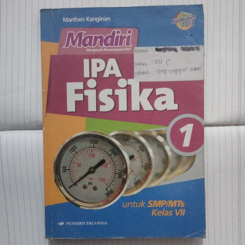 

buku BEKAS mandiri Ipa Fisika kelas 7 penerbit Erlangga
