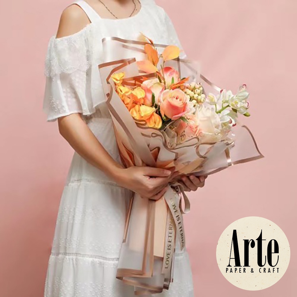 

iDk90 20 Lembar Cellophane Double Gold Frame Buket Bunga Korean Kertas Waterproof Ori Sinowrap