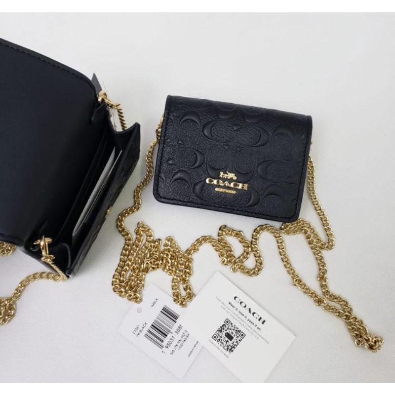 Mini Wallet on Chain Crossbody Sign Embossed Black