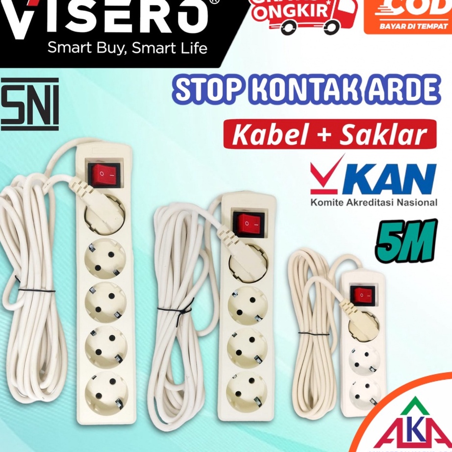 

➵Terbaru QVCBL VISERO Stop Kontak Arde Kabel 5M 3 / 4 / 5 Lubang Tombol Lampu SNI A40 ↑Ready