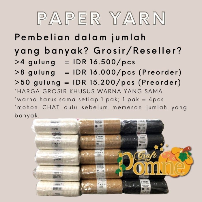 Bestseller Grosir Benang Rajut Onitsuga Paper Yarn / Benang Kertas