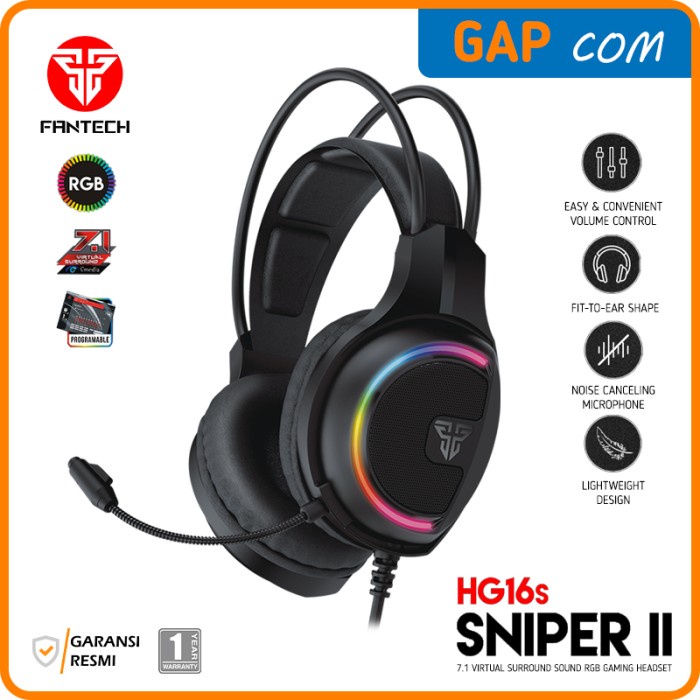 Headset Gaming Fantech Hg16S Sniper Ii Rgb 7.1 Virtual Surround Sound