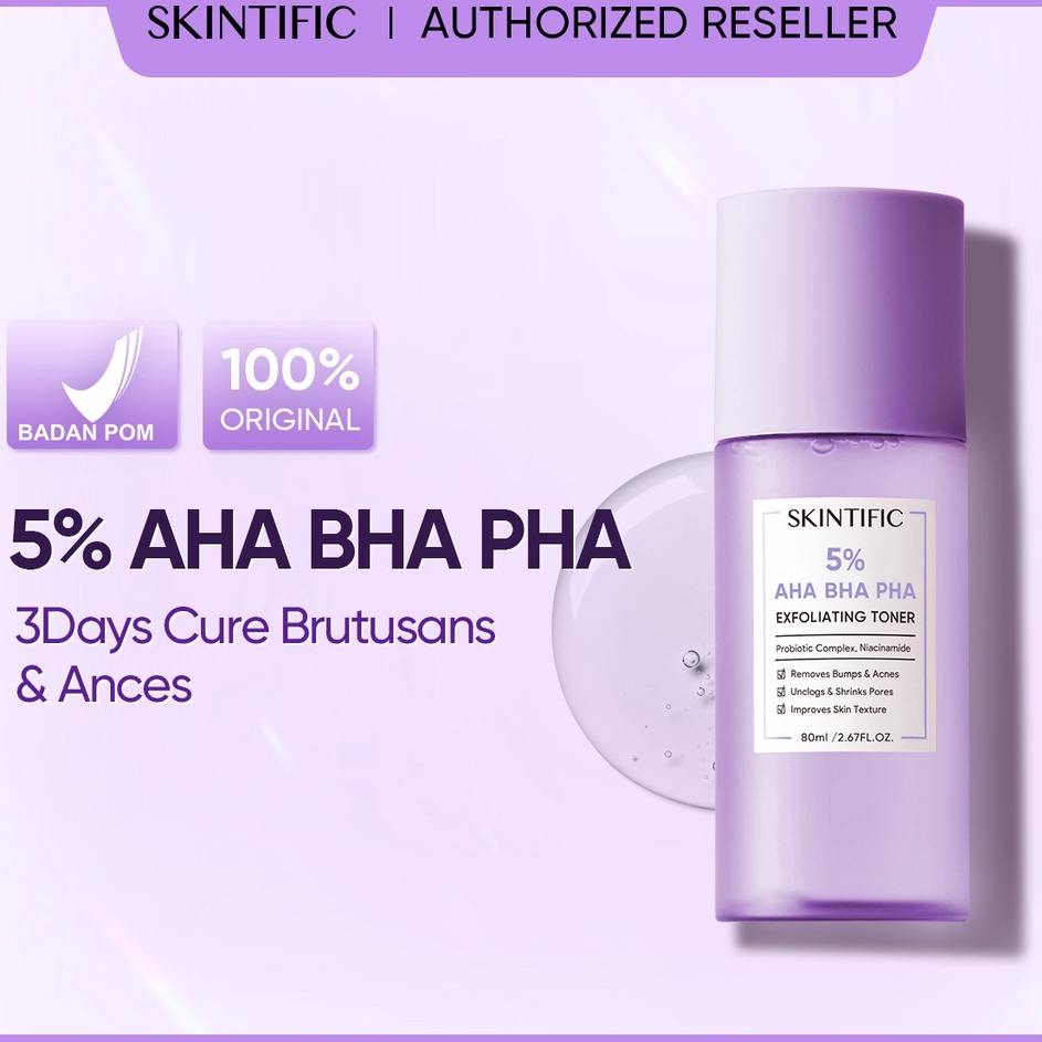 Terbaru [BPOM]SKINTIFIC 5% AHA BHA PHA Exfoliating Toner 80ml Gentle Exfoliator Blackhead Anti Acne 