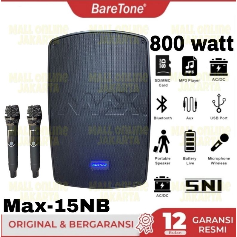 Speaker aktif portable baretone 15 inch max15nb bluetooth speker aktiv portabel max 15nb mic wireles