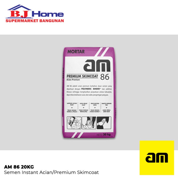Ready Stok - Am 86 Premium Skimcoat/Acian Diatas Beton & Plester 20Kg