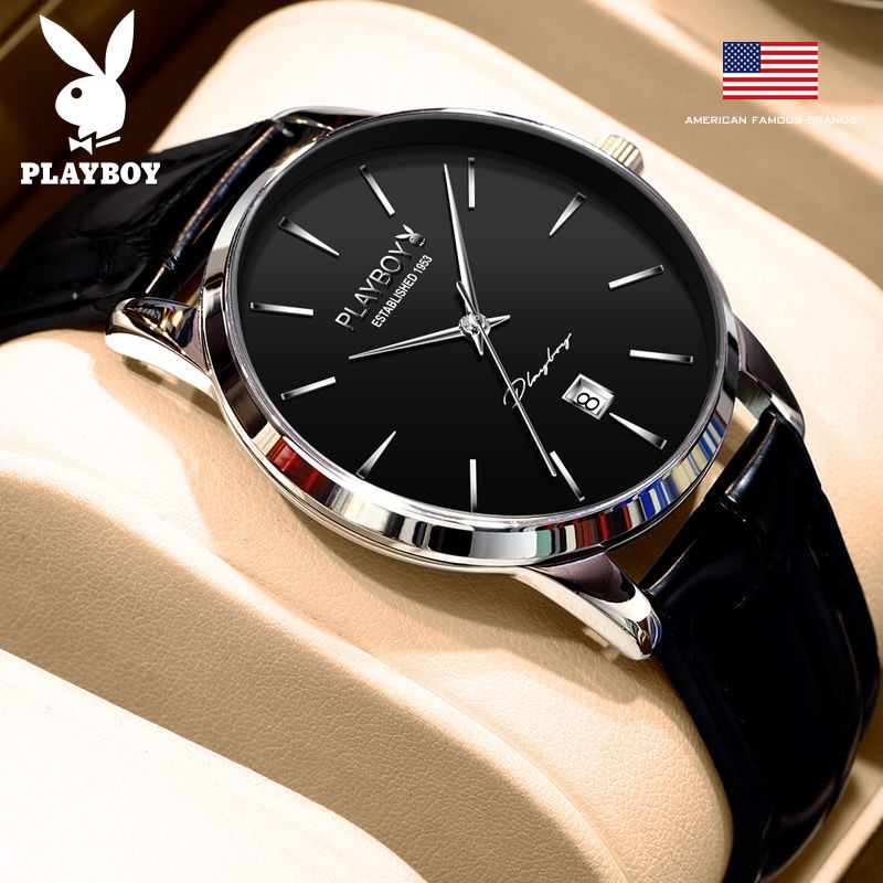Jam tangan mekanis otomatis merek Playboy pria ultra-tipis tren mode jam tangan pria jam tangan taha