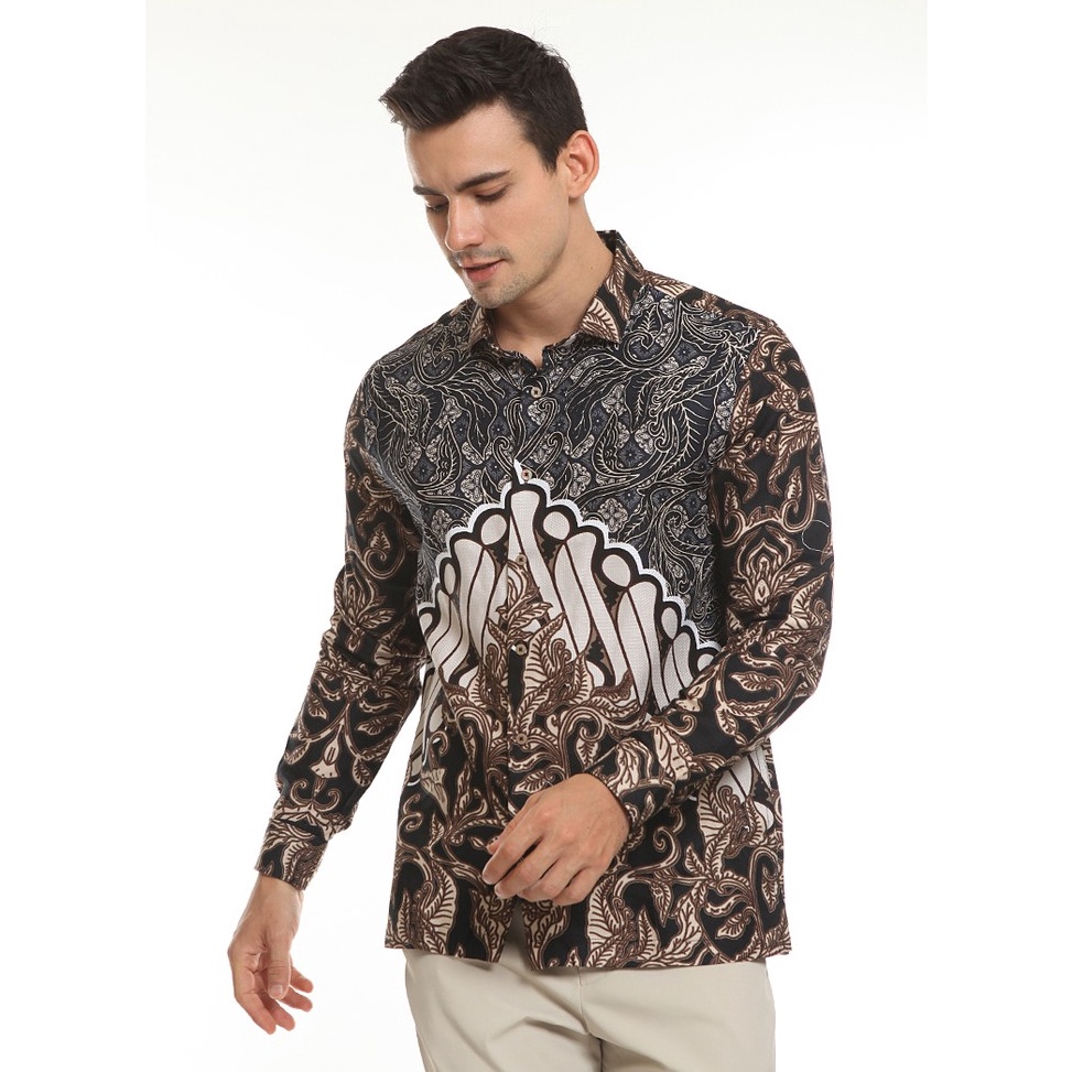 SIAP KIRIM MOC Kemeja Batik Lengan Panjang Pria Modern Fit TUNGGADEWA-BROWN
