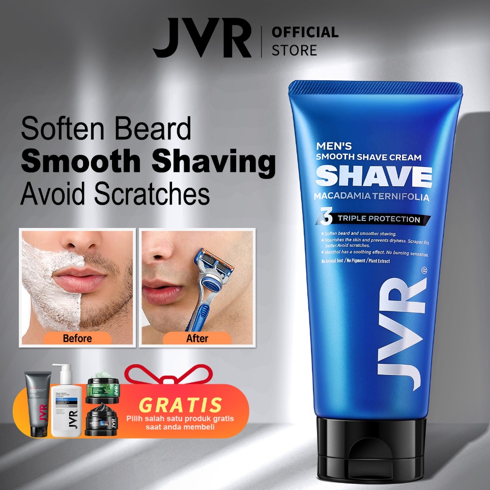 berkualitas 【BPOM】JVR - Men Skincare Smooth Shaving Cream 120g Krim Cukur Jenggot ( Macadamia Ternif