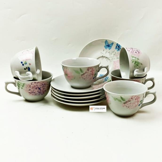 Cangkir Set Teh Kopi Keramik Motif Jardin Kedaung Home 12 Pc
