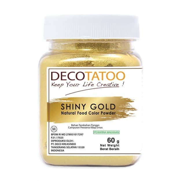 

Terlaris Colourfood Decotatoo Shiny Gold Color Powder 60 Gr (Pewarna Makanan)