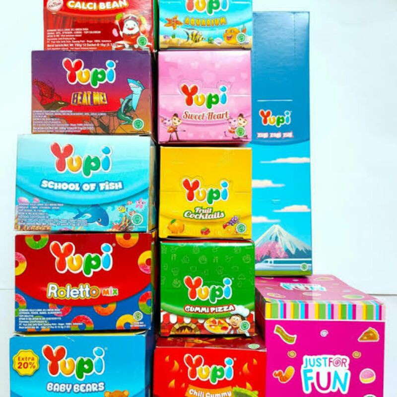 Yupi 1000 Permen Jelly Box isi 12pcs Gummy Jelly All Variants Burger, Party Favor Waffle Sandwich, G