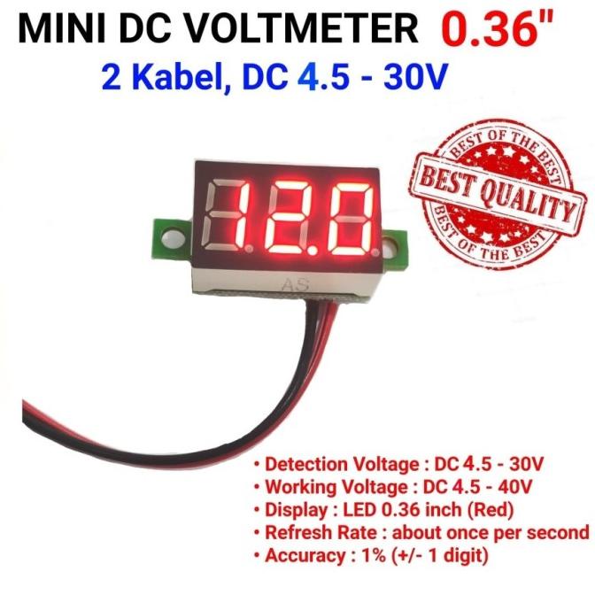 Voltmeter Volt Meter Digital Mini DC Tanpa Frame 2 Kabel 0.36 inch