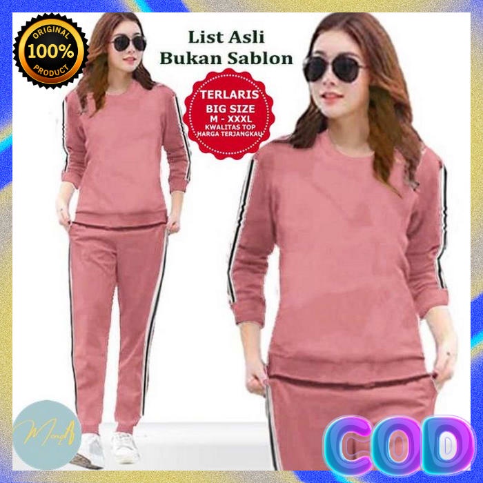 Baju Senam Aerobic Zumba Gym Stelan Olahraga Panjang Hijab Muslim Rok Bintang Ungu List Putih Setela