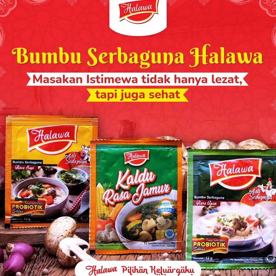 

Serba Murah Halawa Pack (24 sachet) Kaldu Penyedap Alami non msg sintetis/ Kaldu Penyedap plus Probiotik