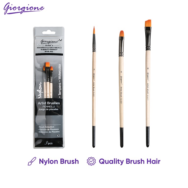 

6NKY0 Giorgione Kuas Lukis Oil Paint Brush Set 3 Pcs Nylon ➞Terkini