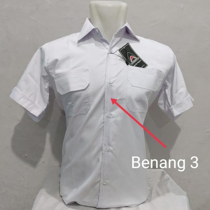 Kemeja Pria Salice Paolo Pangkat Putih Safari BENANG SMOKE Pendek