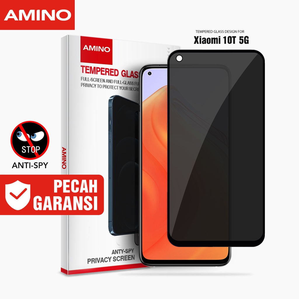 AMINO Anti Spy Tempered Glass Untuk Xiaomi Mi 10T 5G / 10T Pro Privacy Glass 6.67 inch / Antispy Antigores / Anti Gores / Anti Gores Screen