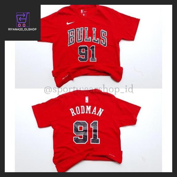 Tshirt kaos Basket NBA NIKE Chicago BULLS No 91 Dennis RODMAN - MERAH riyana23_olshop