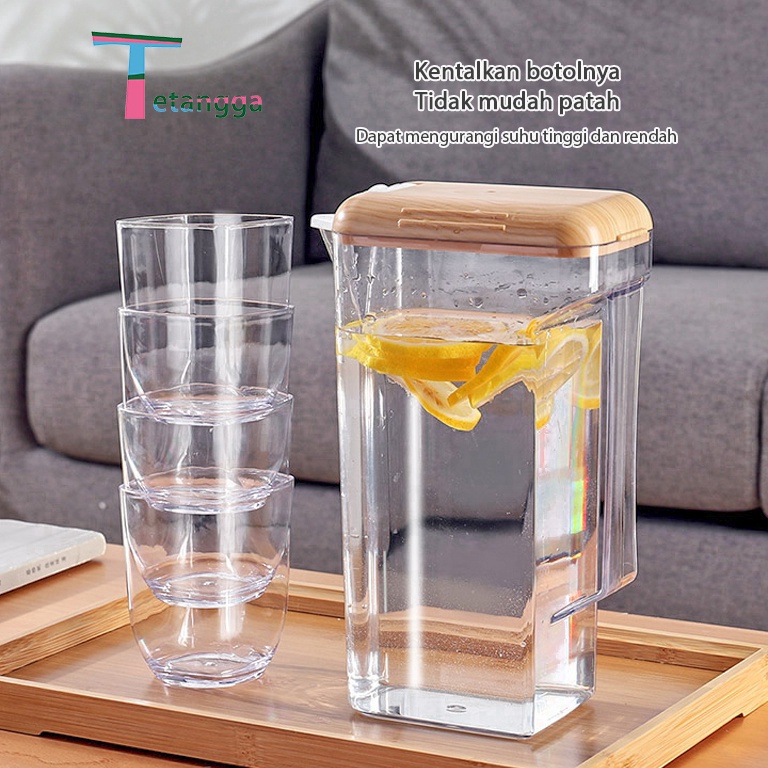 READY. Teko Air Panas Dan Dingin set dengan Cangkir / Teko plastik Air minum Jug 1,5 Liter Besar Pla