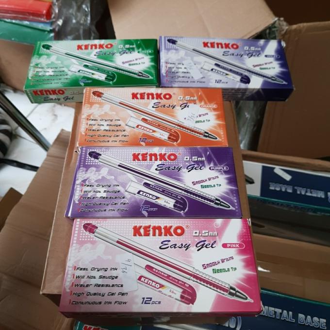 

monggo] Pulpen Kenko Easy Gel Green Violet Orange Purple Pink 1 Lusin