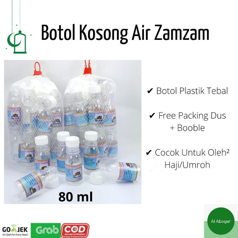 

Botol Kosong Air Zamzam 80 ml Untuk Oleh Oleh Haji dan Umroh 1 Pack isi 25 Botol Kosong Zam zam 80 ml Murah Berkualitas Plastik Tebal