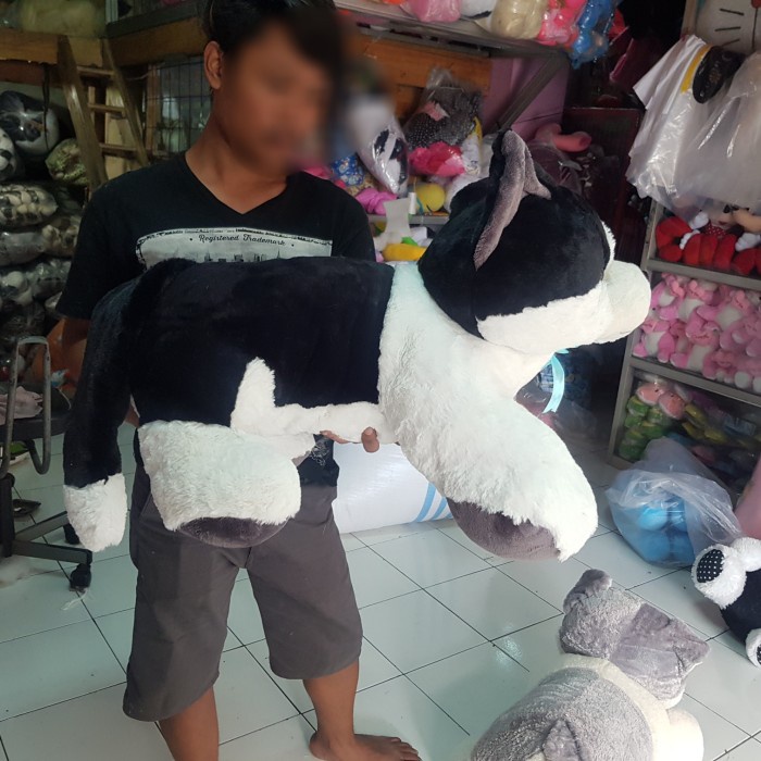 BONEKA KUCING ANJING SERIGALA HUSKY SIBERIAN PUTIH HITAM JUMBO BESAR