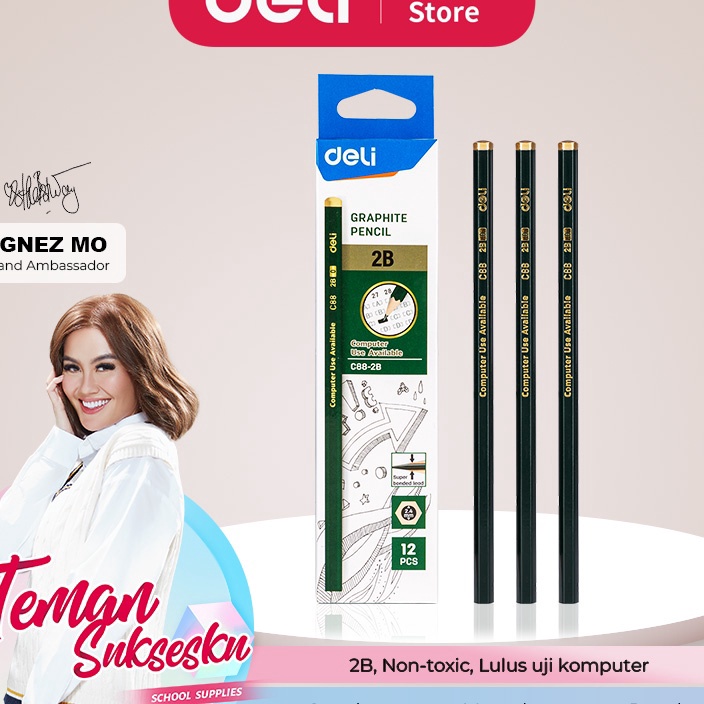 

TXXP2423㊨ Deli Graphite Pencil / Pensil Kayu 2B 1 Pack Isi 12pcs Kualitas Bagus EC88 ㊫