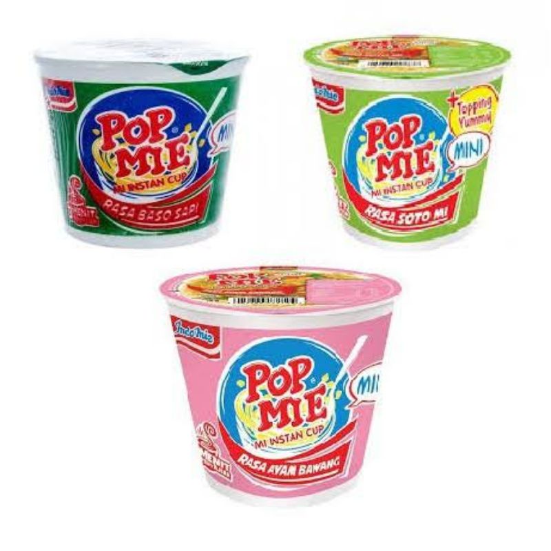 

Pop Mie Mini Mie Instan Cup Rasa Ayam Bawang, Soto Mi, Baso Sapi