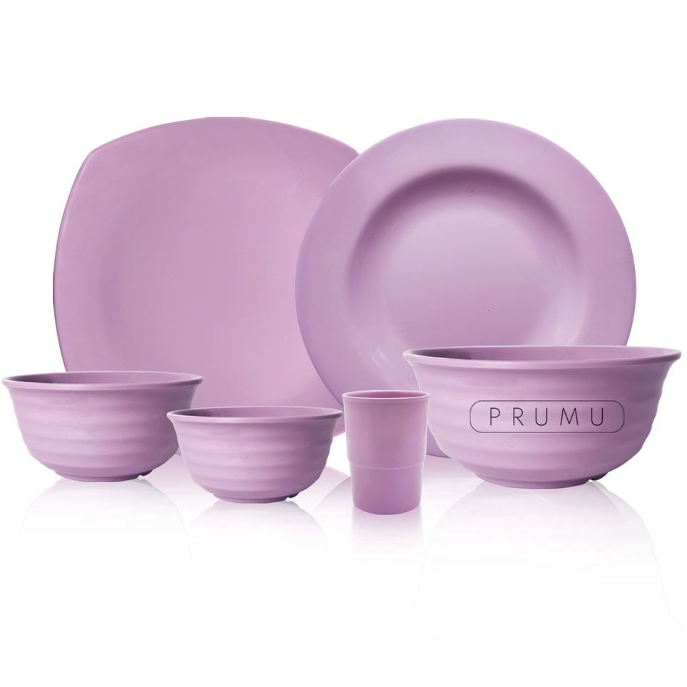 ￣ uq PRUMU Melamine Purple Series Tableware Piring Mangkok Gelas Warna Ungu - Piring Melamin Ungu - 