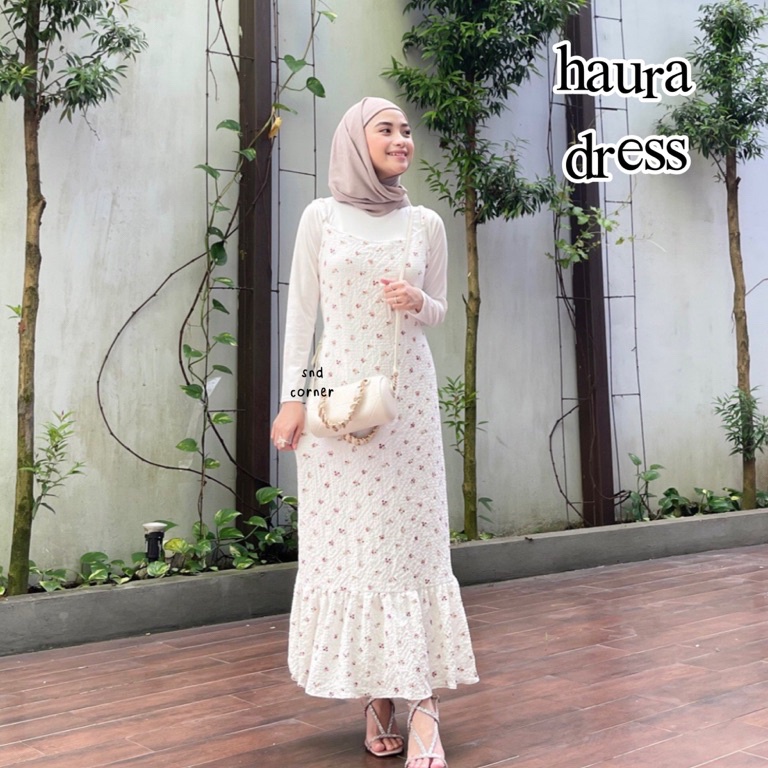 TREN TERBARU HAURA FLORAL DRESS | KOREAN DRES OVERALL TANPA LENGAN MOTIF BUNGA