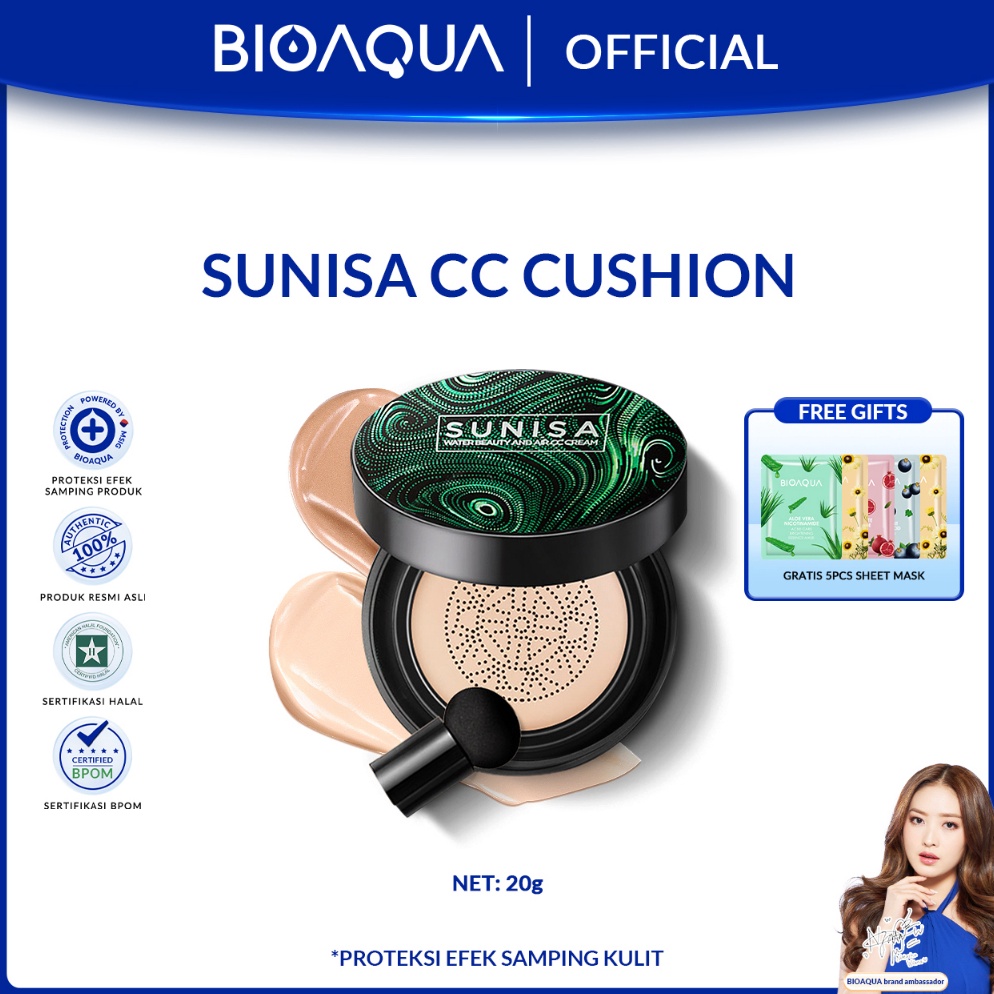 Paket Hemat BIOAQUA x SUNISA Bedak Cushion Waterproof 20g Menutupi pori-pori Full Coverage BB Cushio