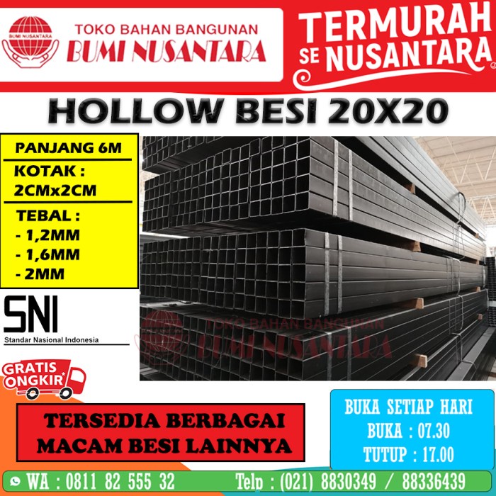 HOLLOW BESI 2X2 SNI 2MM 1,2MM 1,6MM PIPA KOTAK HITAM HOLO PAGAR 20X20