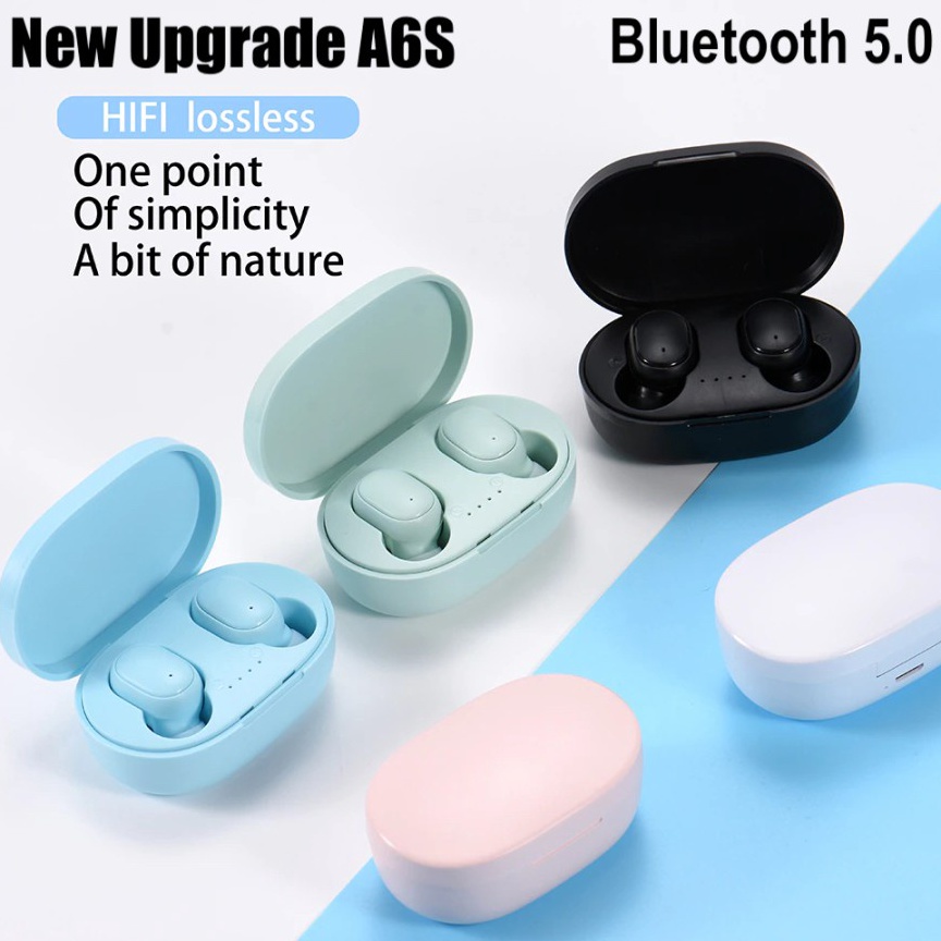 Terbaik.. Upgrade A6S HiFi Bass TWS Headset Bluetooth Sport Earphone Wireless