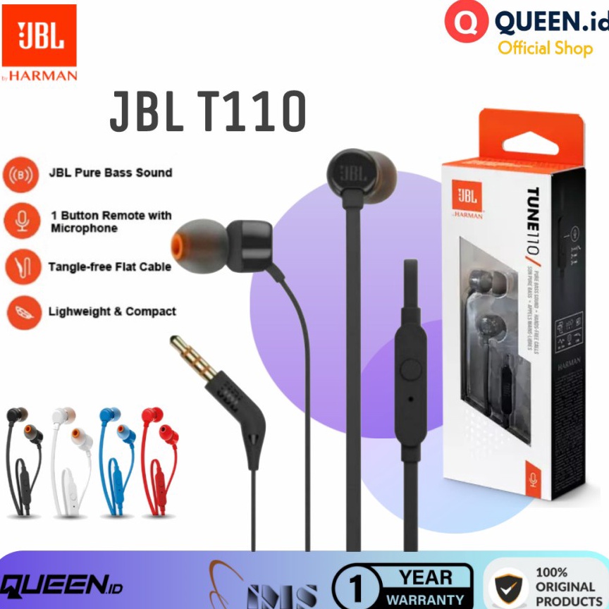 Menarik.. JBL T110 By HARMAN - Headset JBL T110 Original IMS In-Ear Wired Earphone Headset Headphone