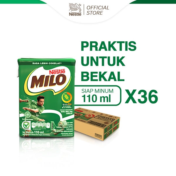 

Susu Milo UHT Kotak Coklat Active Go 110ml 1 Dus Karton isi 36pcs @110ml