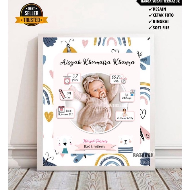Terbaik.. BINGKAI BIODATA BAYI MINIMALIS/KADO KELAHIRAN AESTHETIC/BINGKAI BIODATA ANAK/MINIMALIS/AES