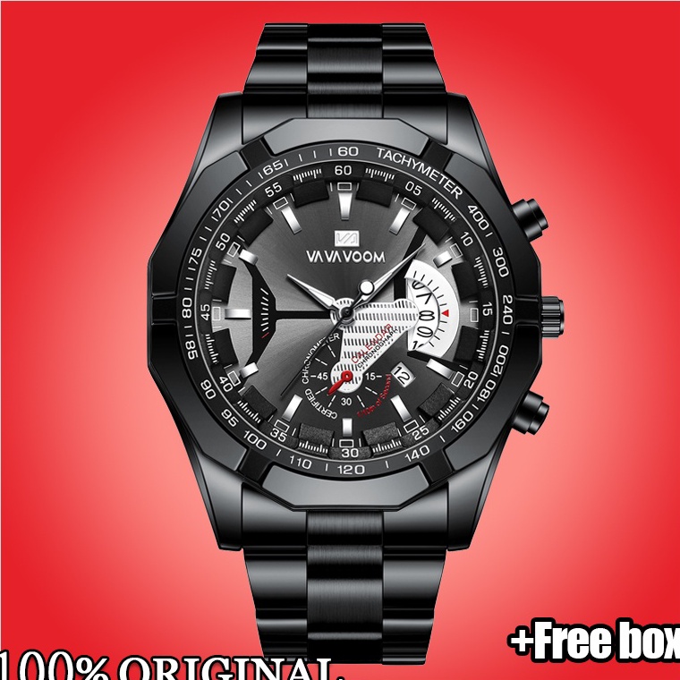 Termurah.. VaVa Voom 2381 Jam Tangan Pria Luxury Stainless Steel Quartz Original Tahan Air Watch