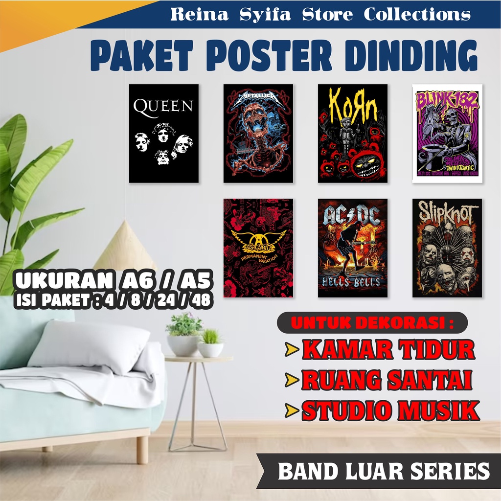 Poster Band Luar - Poster Dinding Aesthetic Isi 48 pcs - Poster Kamar - Poster Studio Music