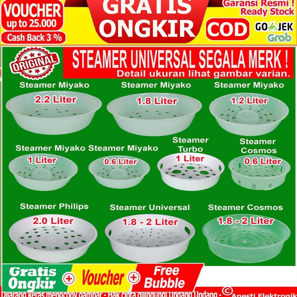➸Fer Steamer Kukusan Rice Cooker Magic Com Miyako dan Merk Lainnya 0.6 1.0 1.2 1.8 2 2.2 3 Liter  Sa