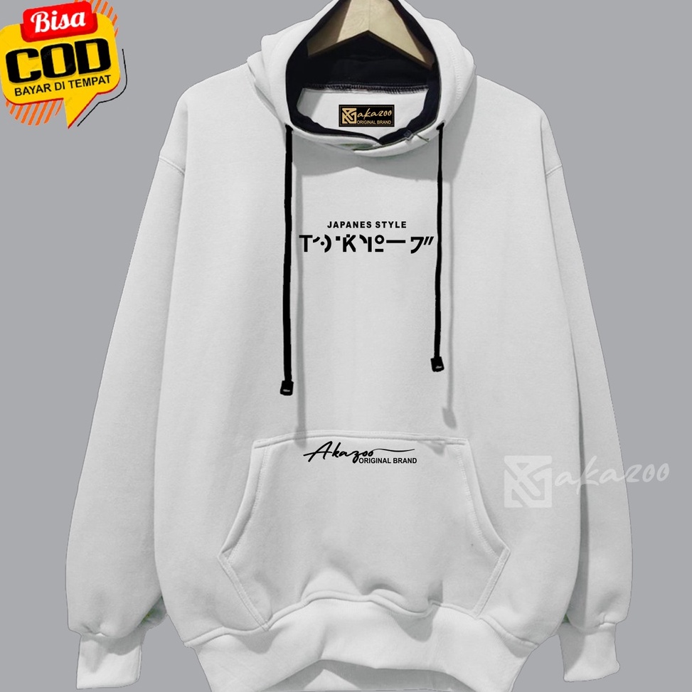 8)GAP1-F switer cowok switer pria distro original AKAZOO warna putih japanes style tulisan hitam  ho