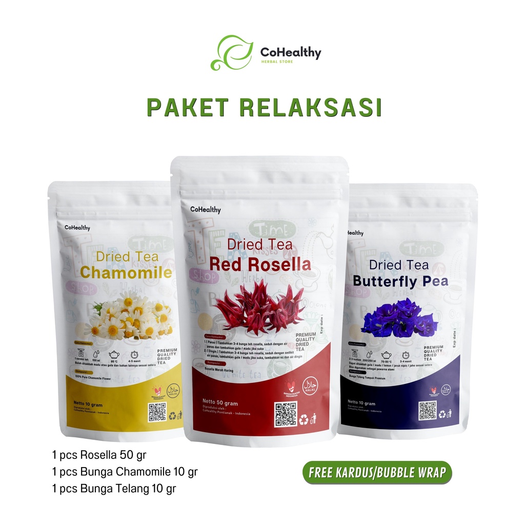 

PAKET RELAKSASI!! (1 CHAMOMILE, 1 BUNGA TELANG, 1 ROSELLA) Natural Alami