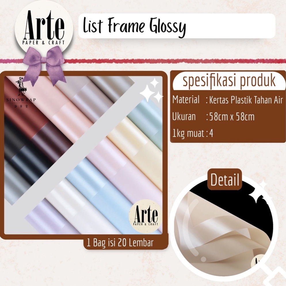 

→ 20 Lembar List Frame Bingkai Glossy Kertas Buket Korea Bunga Flower Wrapping Paper Kado Arte Grosir Jakarta P.PPQ ➼Ready Stock