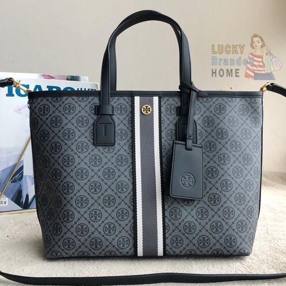 TAS TORY BURCH T Monogram Coated Canvas Tote Bag BLACK ORIGINAL