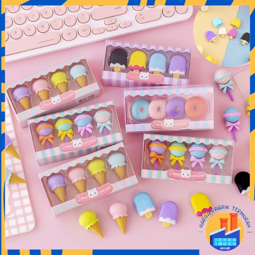 

HPT penghapus 4 pcs/set penghapus lucu bentuk es krim penghapus lolipop donat penghapus pensil karakter sweet pengahapus anak sekolah karakter penghapus lucu