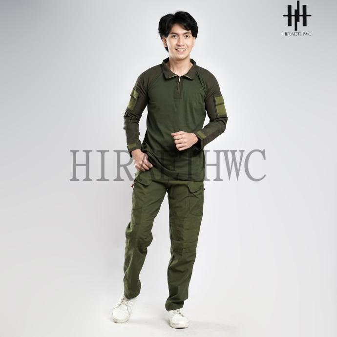 BAJU TACTICAL LENGAN PANJANG HIJAU ARMY KAOS BDU BAJU KEREN MODEL PRIA